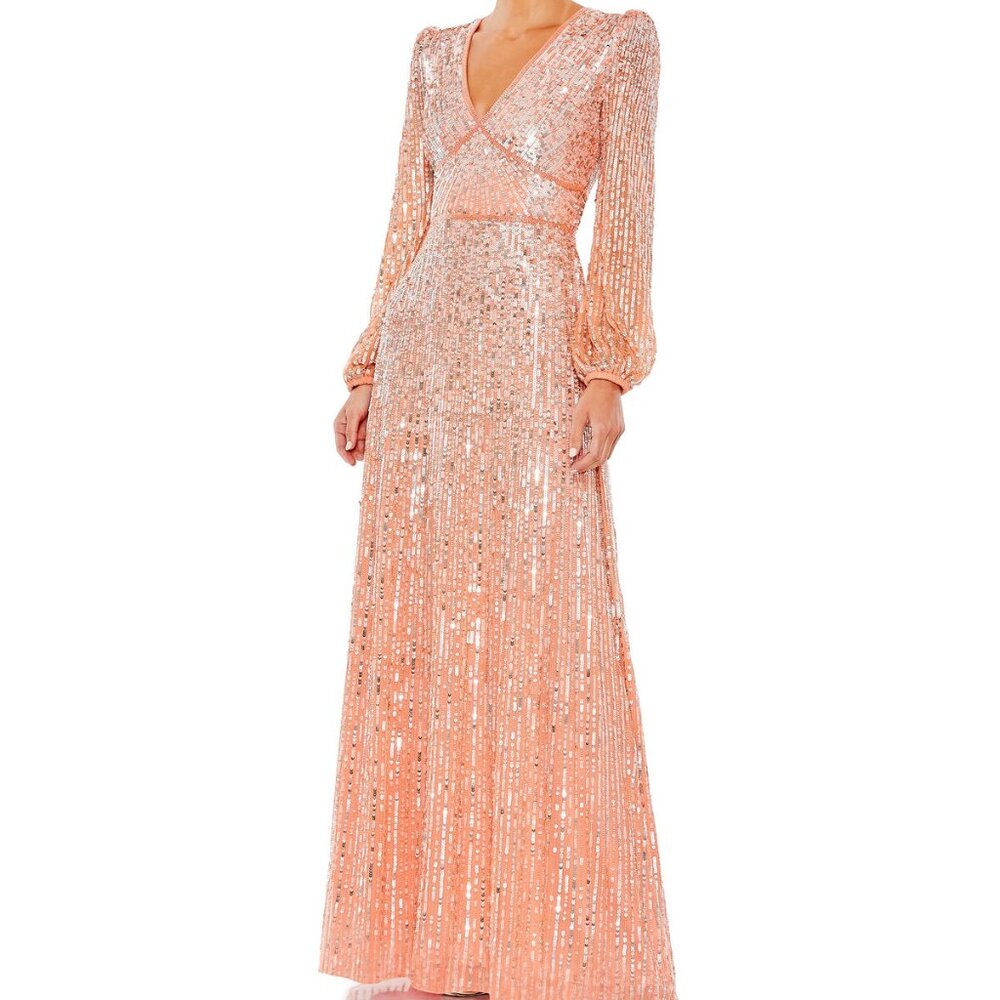 Mac Duggal Peach Sequin Maxi Gown